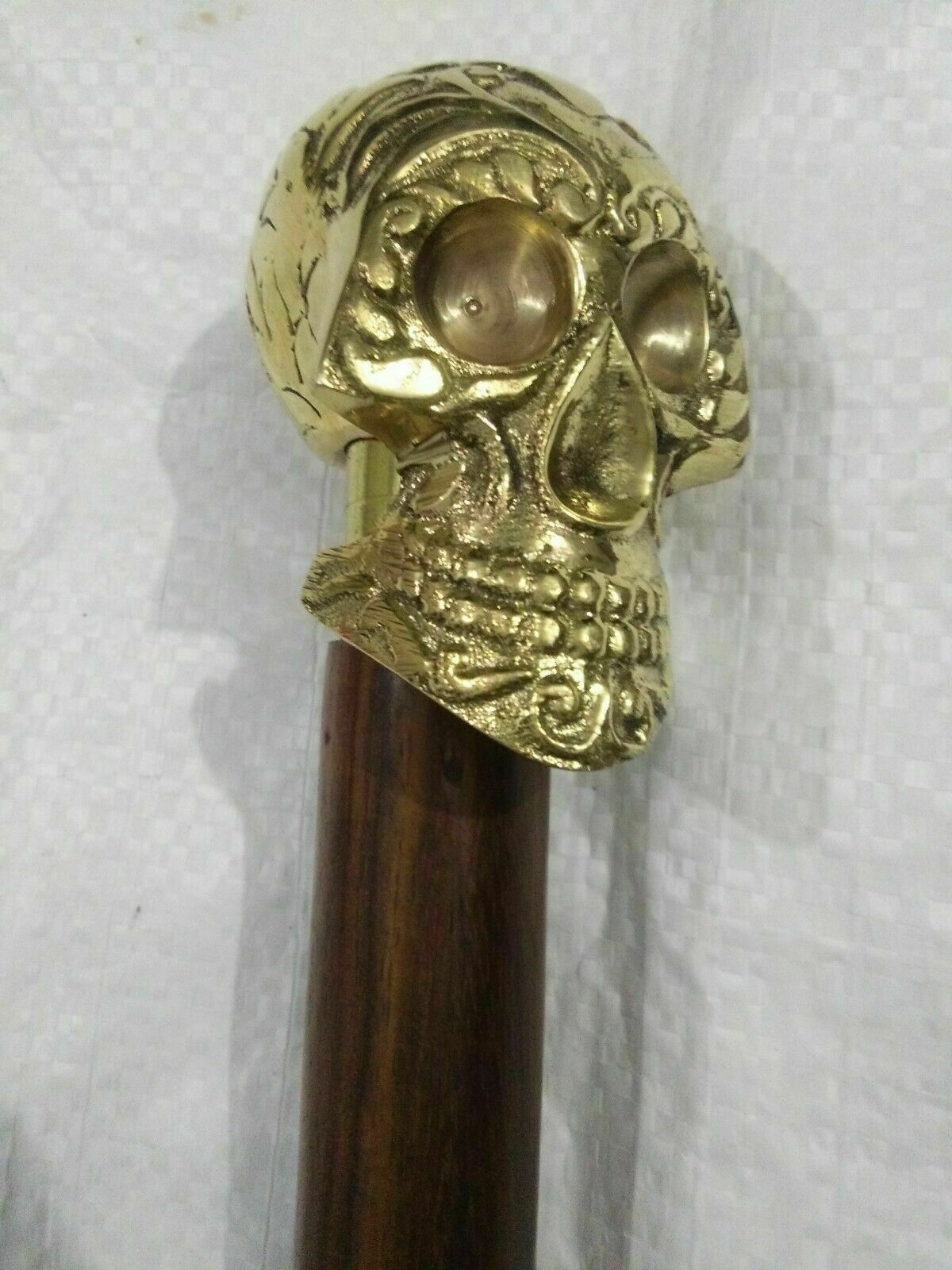 Solid Brass Skull Design Handle Antique Style Woo… - image 3