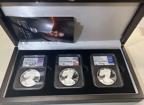 2020-W American Silver Eagle Three Coin Set NGC PF70 Signed W/Booklets