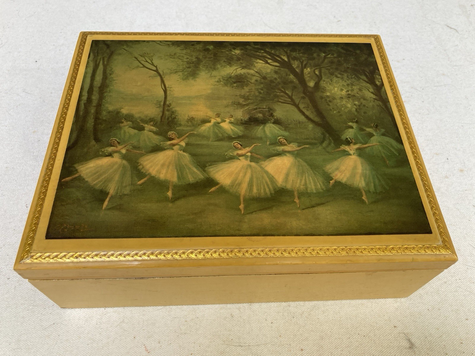 Vintage Wooden Ballerina Dresser Trinket Jewelry Box
