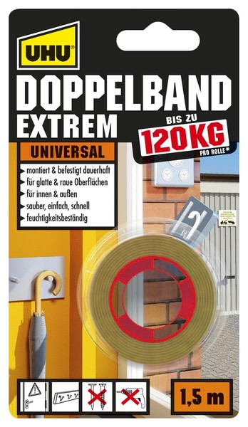 Klebeband Uhu Doppelband 150Cm X 19Mm, 120Kg Hohe Klebekraft, Doppelseitiges-image