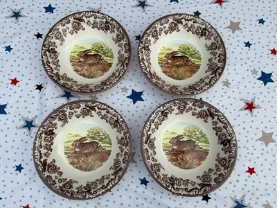 SPODE WOODLAND SCHALEN SET X 4 WILD RABBIT BROWN STOKE ON TRENT ENGLAND SELTEN 8 