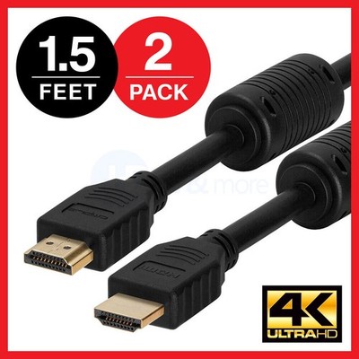 High Speed HDMI Cable 1.5 FT Ethernet 1.4 BLURAY 3D Full HDTV LCD - LOT of 2