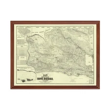 Old Map of Santa Barbara County, CA 1889 - Vintage Californi