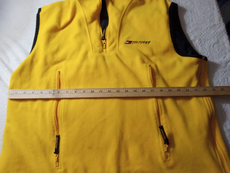 TOMMY HILFIGER ATLETISMO Chaleco Polar Reversible Amarillo Negro 1/4 Cremallera XL Y2K Foto 4 de 4