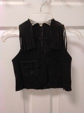 Vintage Leather Suede Vest Black Fringe Costume Western Cowhand Kids 2-3yrs