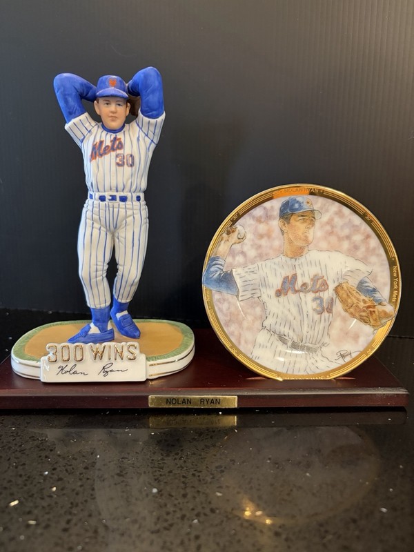 Nolan Ryan Sports Impressions Limited Edition Ceramic Figurine & Plate NY Mets