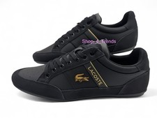 Scarpe uomo LACOSTE Chaymon 125 1 nere oro pelle sneakers casual nuove con scatola