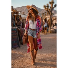 Wrangler Retro Fringe Duster Cardigan Womens S/M Boho Southwestern Aztec