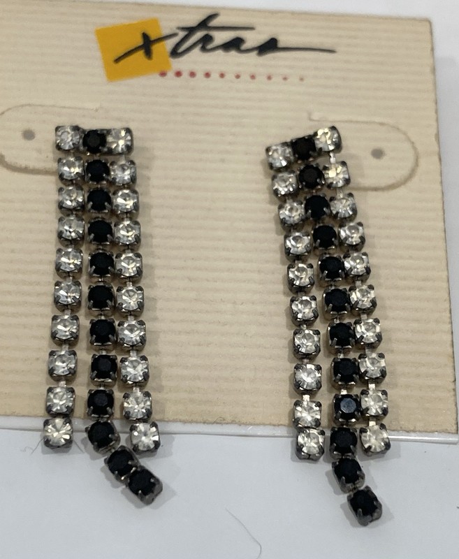 Class Jewelry 3 strand 2” black & white rhinestone dangle earrings in xtras bag