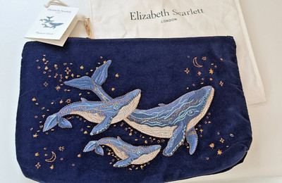 Elizabeth Scarlett WHALE everyday Velvet Pouch Make up Clutch Tasche BNWT in bag
