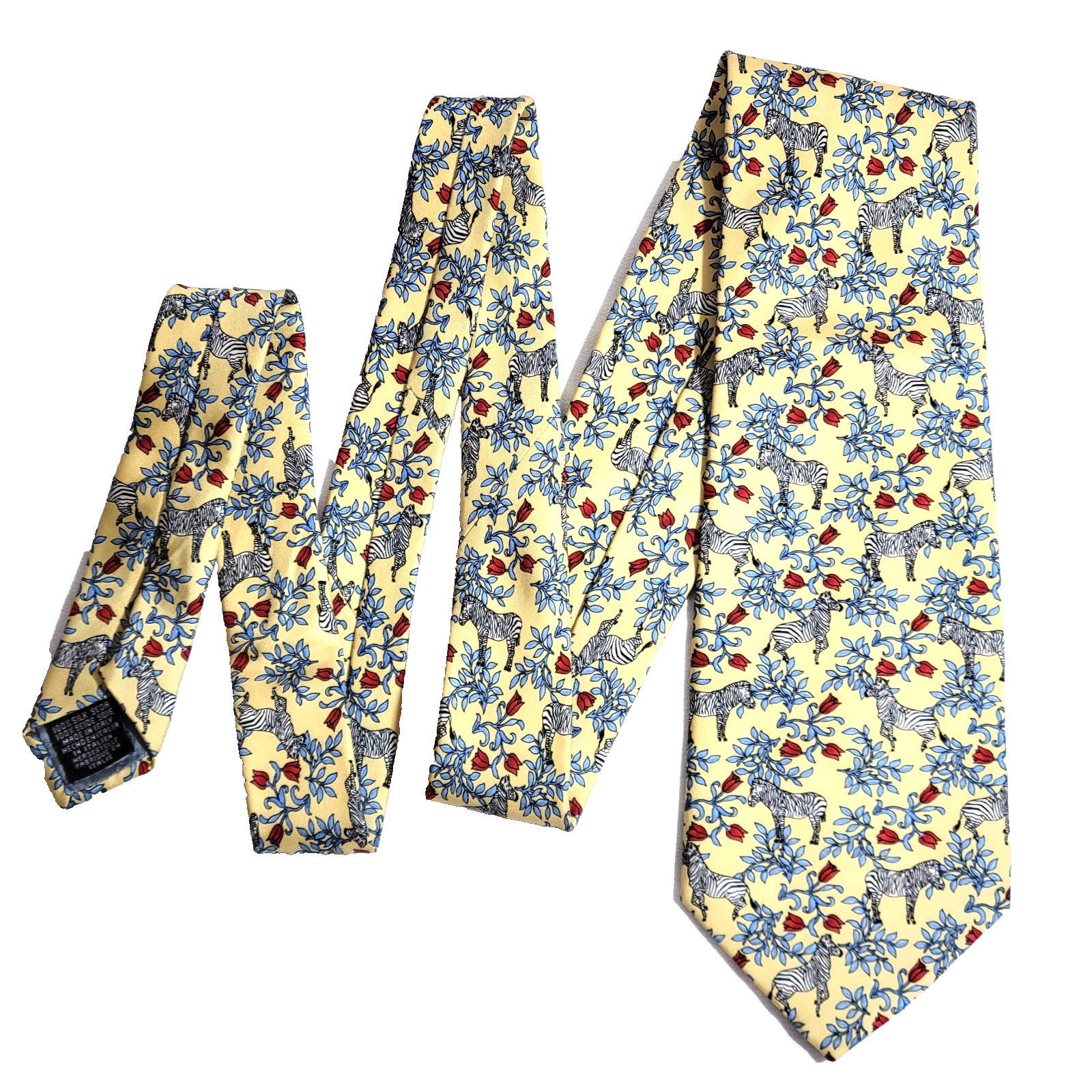 Beaufort Tie Rack 100% Silk Tie Yellow Zebra Floral Made In Italy 60