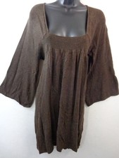 Express Knit Dress Women's L Brown Wool Blend Square Neck Bell Sleeve