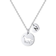 Silver Plated Horse Necklace for Girls - Heart Initial Letter Alphabet Pendant -