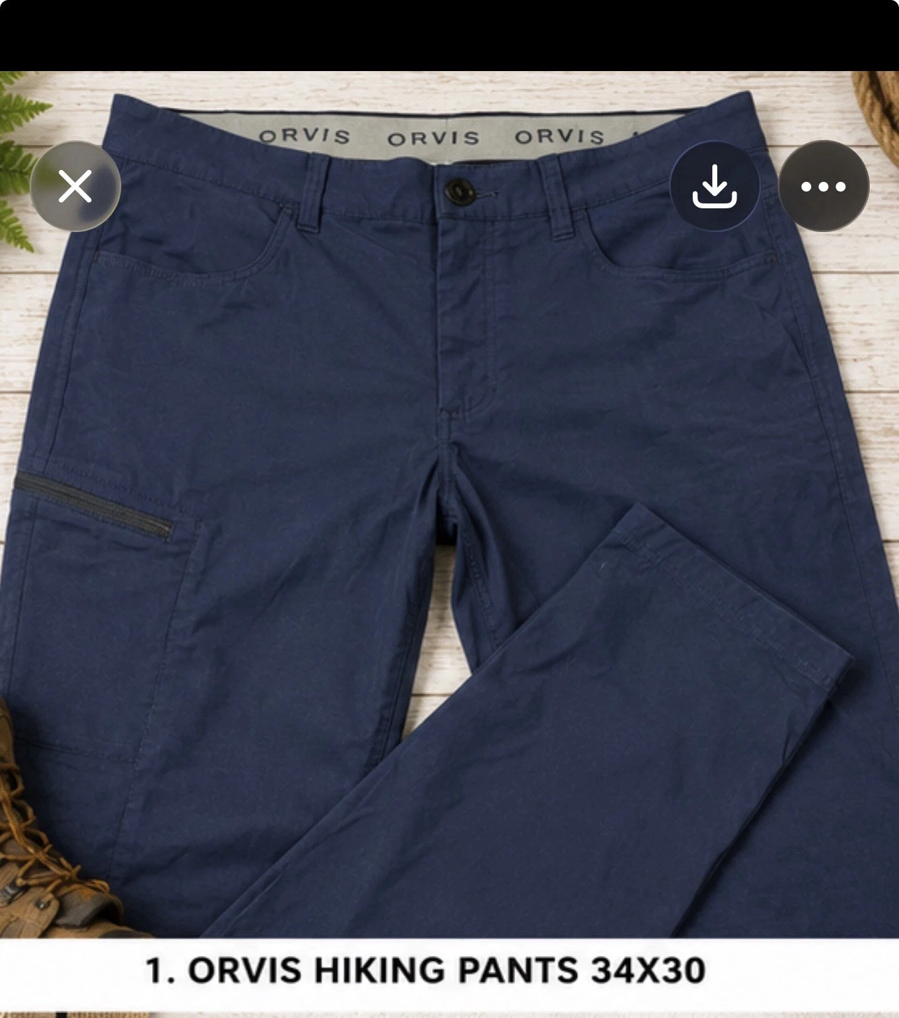 Orvis Hiking Pants 34x30 Blue Stretch Outdoor Cargo Travel Lightweight