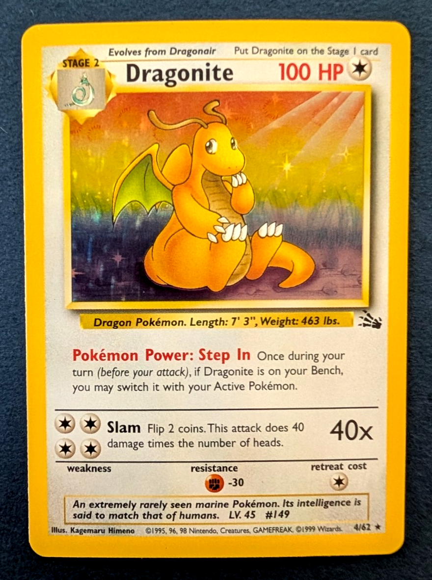1995 Dragonite 4/62 Fossil Holo Pokemon Card