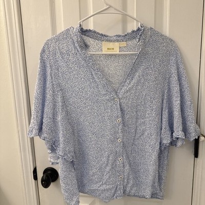 Maeve Button Down V-Neck Short Sleeve Medium Top Excellent Condition