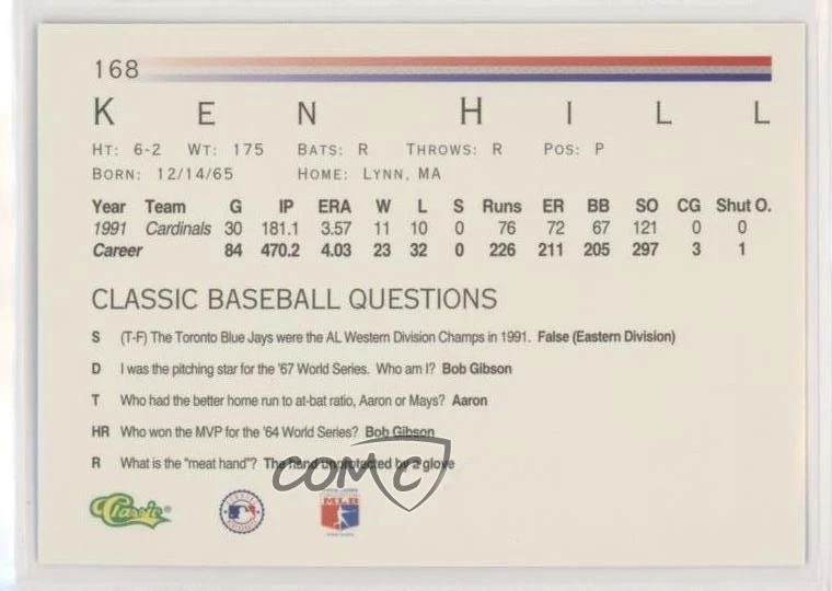 1992 Classic Ken Hill #168 - Image 2 of 2