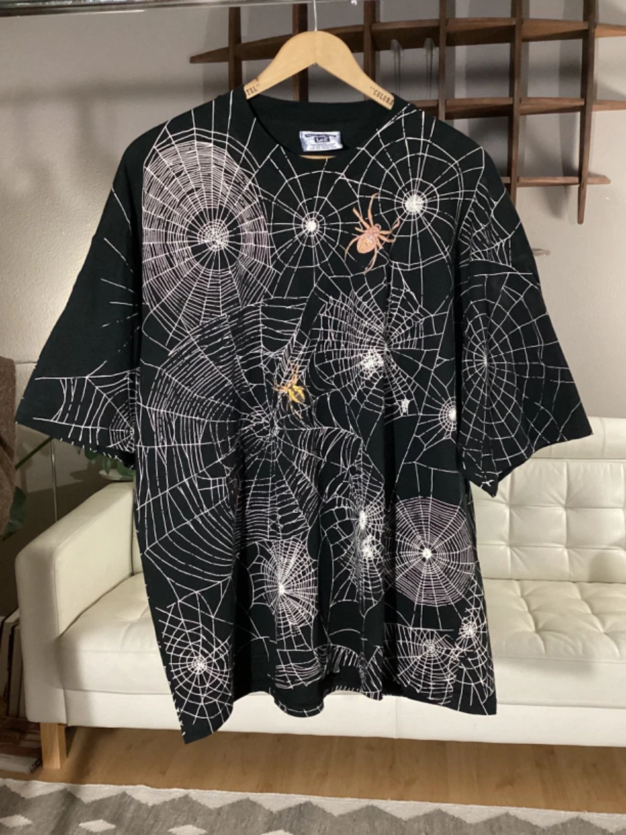 Vintage 90s Lee Sport Spider Web AOP Black T-shirt Men