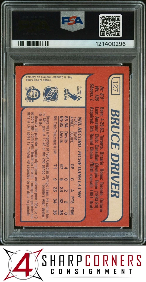 1985 O-PEE-CHEE #127 BRUCE DRIVER RC PSA AUTHENTIC DNA AUTO 10 - Image 2 of 2
