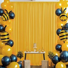 10x10 Ft Wrinkle Free Yellow Backdrop Curtain Polyester 2 Panels 5x10 Ft Party