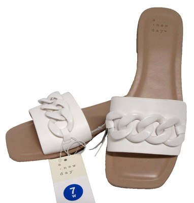Women's Viv White Chain Slide Sandals - A New Day NWT - Size 7 W (Wide)