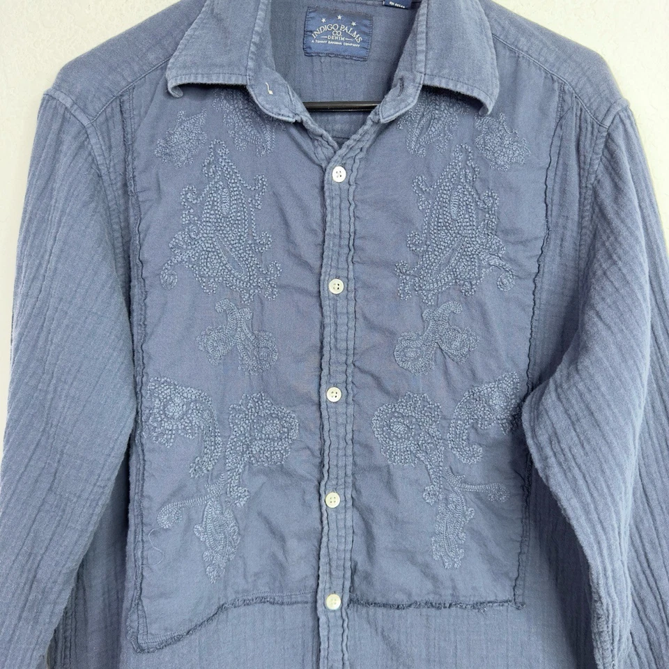 Camisa Indigo Palms de Tommy Bahama Para Hombres M Azul Gauzy Bordada Vaquero Occidental Foto 4 de 4