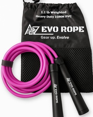Evo Rope | 1.1LB Weighted Jump Rope for & Men   Adjustable 10mm Heavy PVC Ski...