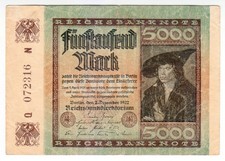 1922 Germany 5000 Mark 072316 Reichsbanknote Paper Money Banknotes