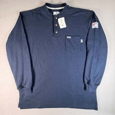 NWT Tyndale FR Shirt Mens L Navy Flame Resistant Henley Pocket Made USA Workwear