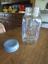 Vintage BALL PERFECT MASON Clear Ribbed SQUARE CANNING JAR w/ZINC LID