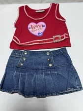 Build A Bear Vintage Red Tank Top Love Rocks! Buckle Belt Pleated Denim Skirt
