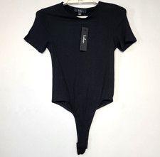 Lulus Ribbed Bodysuit Womens S BlackKnit Short Sleeve Stretch One Piece NEW