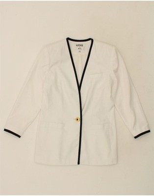 VINTAGE Damen 1 Knopf 3/4 Arm Blazer Jacke UK 8 Small weiß AZ04