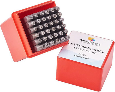 PH Pandahall 36 Pcs Letter and Number Metal Stamp Set, 1/20 Inch 1.5Mm Alphabet