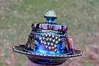 ANTIQUE NORTHWOOD GRAPE AND CABLE CARNIVAL GLASS BUTTER DISH - AMETHYST