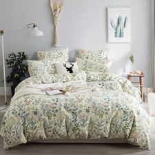 Floral Duvet Cover Full Size Boho Aesthetic Green Botanical Bedding Set with ...