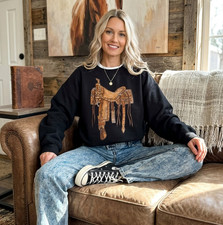 SALE!! Western Leather Saddle Sweatshirt Vint...