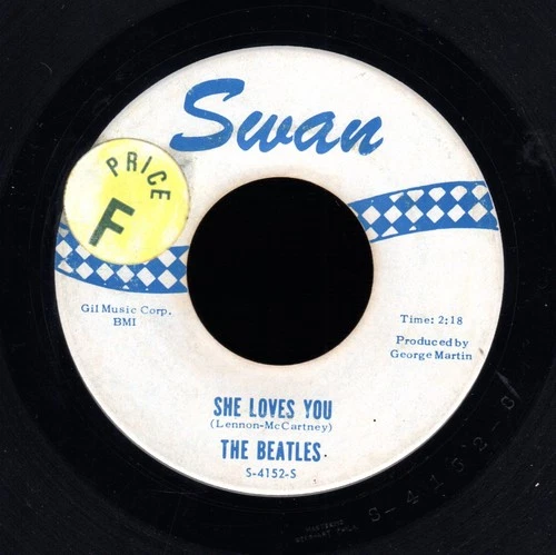 Beatles "She Loves You" 1964 US Swan White & Blue Labels Stock Copy Single
