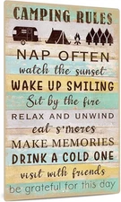 Putuo Decor Camping Rules Tin Metal Signs, Rustic Camper Room Decor for Outdoors