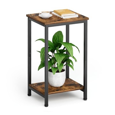 Small Side End Table 2Tier Storage Shelf Night Stand Bedside Rustic Brown