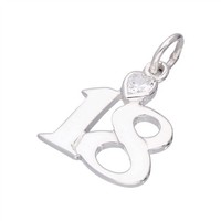 Sterlingsilber 18 Charm AnhäNger Mit Klar Cz Kristall Herz
