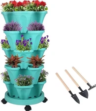 Vertical Planter 5 Tier Stackable Planter w/ Wheels & Tools Garden Tower Pot P5
