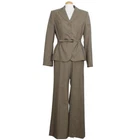 ANNE KLEIN Taupe Wool Blend Belted Classic Fit Wide Leg Pant Suit 14