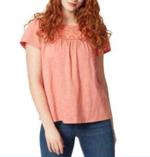 Ella Moss eyelet knit blouse womens short sleeve round neck stretch solid
