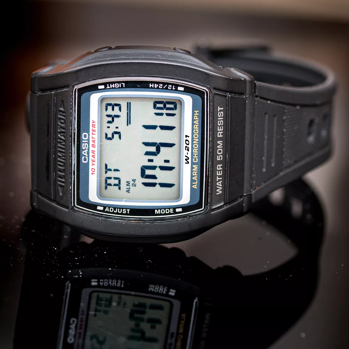 Casio Digital Illuminator Watch W201 1AV with 2 Time Zones 10 Year Battery New