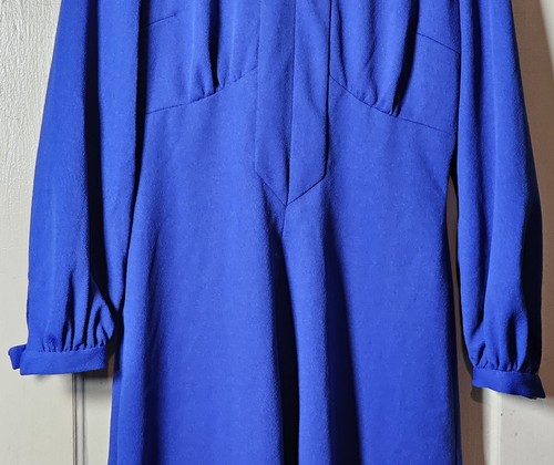 VTG 70'S Handmade Polyester Dress 40" Chest Royal Blue L/S Witchcore Career - Picture 6 of 23