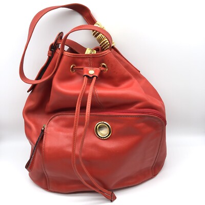 Gianfranco Ferre Red Vermillion Leather Bucket Bag with Gold Tone Hardware