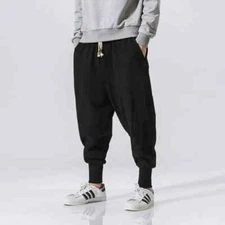 Men Harem Pants Streetwear Cotton Linen Joggers New Baggy Hip Hop Fashion Pants