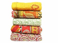 5 Pcs Wholesale Lot Heavy Weight 3 Layered Kantha Quilts Vintage Cotton Throw