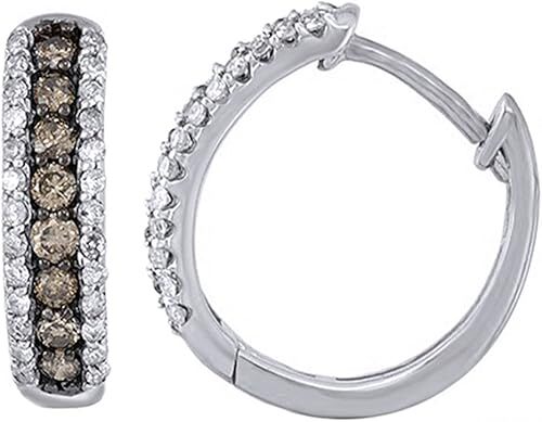 Hoop Earrings Brown & White Cubic Zirconia  in 925 Sterling Silver-image